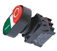 Маркированная кнопка «Пуск-стоп» с одним зеленым потайным толкателем и одним красным выступающим толкателем