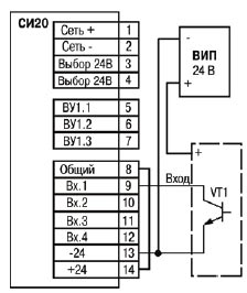 Подключение датчиков, имеющих на выходе транзистор n-p-n типа с открытым коллекторным входом