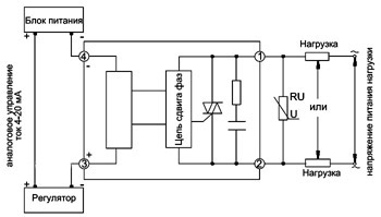 Схема включения в цепь коммутации ТТР серии HD-xx25.la