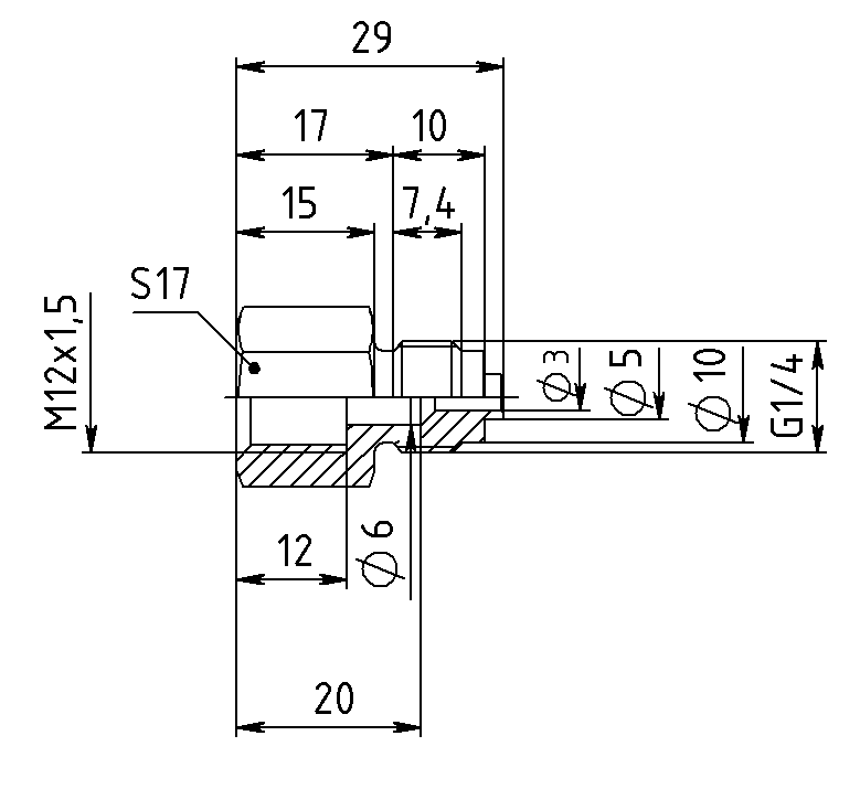 Переходник из латуни ФС-М12х1,5-G1/4-ВН-ЛС59 