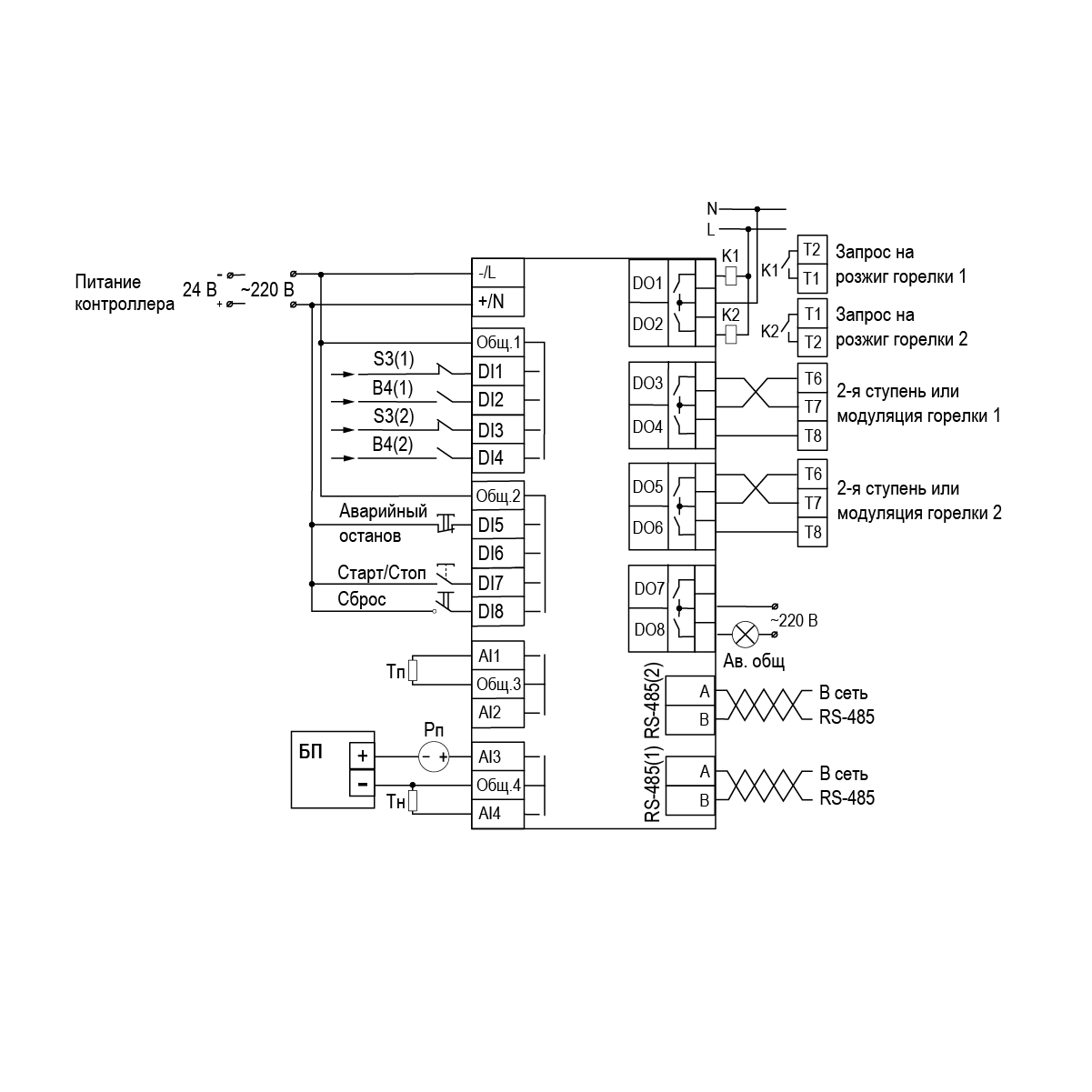 Схема подключения ОВЕН КТР-121.02.20